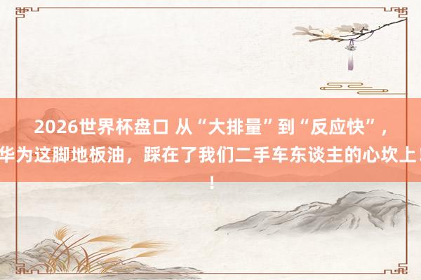 2026世界杯盘口 从“大排量”到“反应快”，华为这脚地板油，踩在了我们二手车东谈主的心坎上！