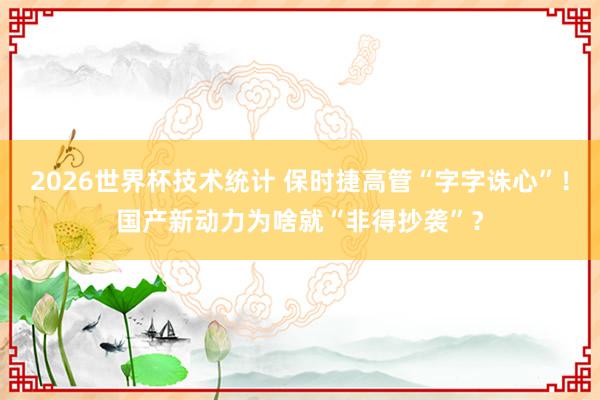 2026世界杯技术统计 保时捷高管“字字诛心”！国产新动力为啥就“非得抄袭”？