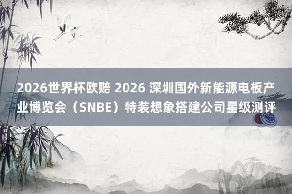 2026世界杯欧赔 2026 深圳国外新能源电板产业博览会（SNBE）特装想象搭建公司星级测评