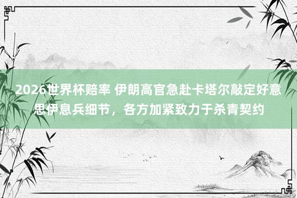 2026世界杯赔率 伊朗高官急赴卡塔尔敲定好意思伊息兵细节，各方加紧致力于杀青契约