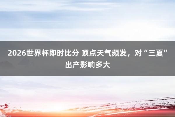 2026世界杯即时比分 顶点天气频发,对“三夏”出产影响多大