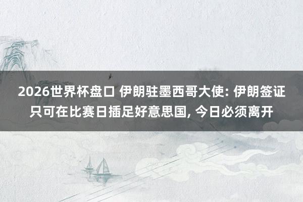2026世界杯盘口 伊朗驻墨西哥大使: 伊朗签证只可在比赛日插足好意思国， 今日必须离开